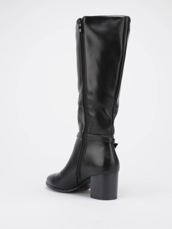 Bottes cavalières noires avec bride à boucle et talon carré