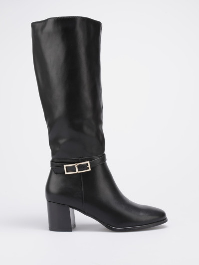 Bottes cavalières noires avec bride à boucle et talon carré