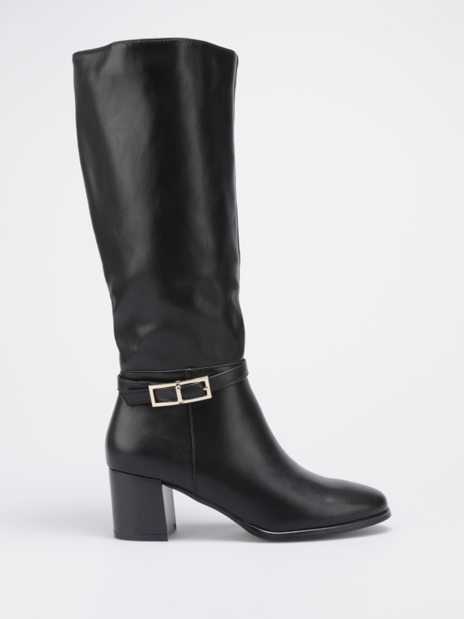 Bottes cavalières noires avec bride à boucle et talon carré