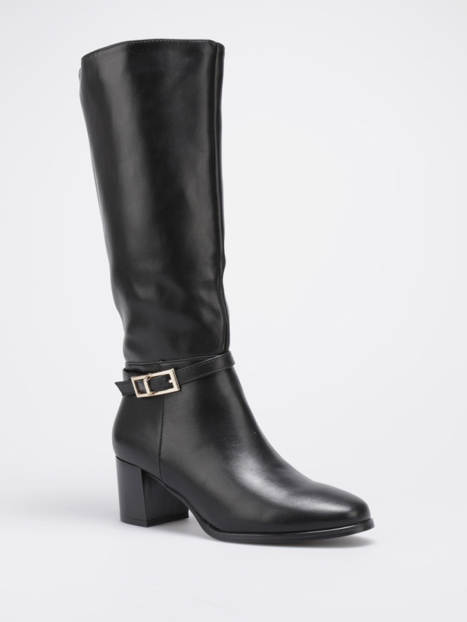 Bottes cavalières noires avec bride à boucle et talon carré