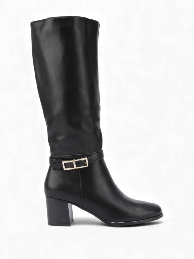 Bottes cavalières noires avec bride à boucle et talon carré