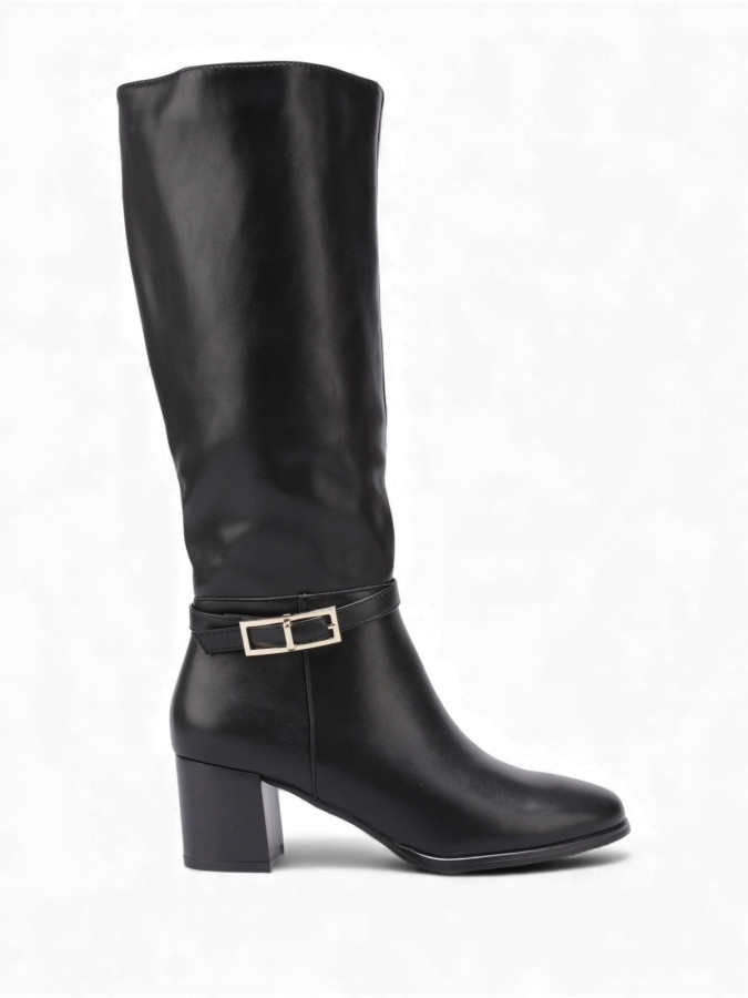 Bottes cavalières noires avec bride à boucle et talon carré