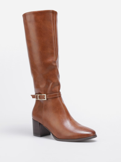 Bottes cavalières camel avec bride à boucle et talon carré