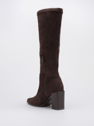 Bottes en suédine marron à talon carré