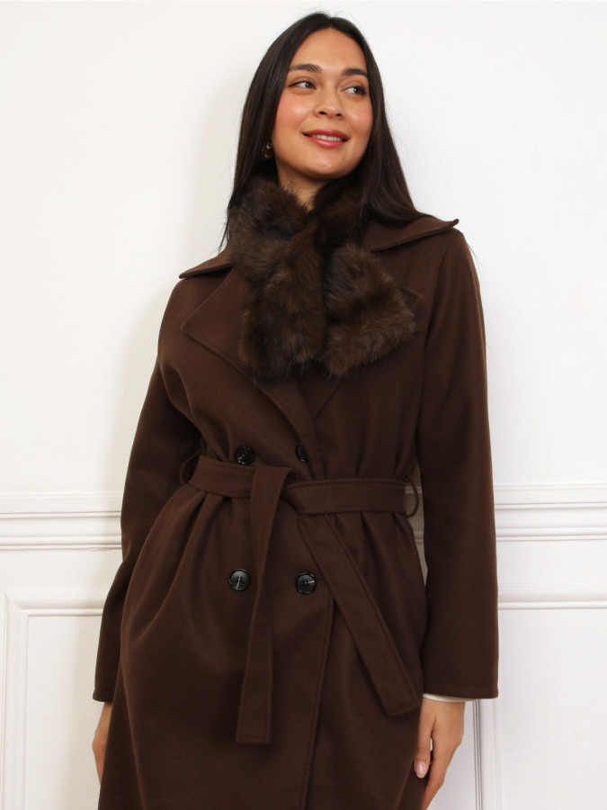 Écharpe à passant en fausse fourrure marron