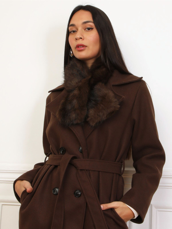 Écharpe à passant en fausse fourrure marron