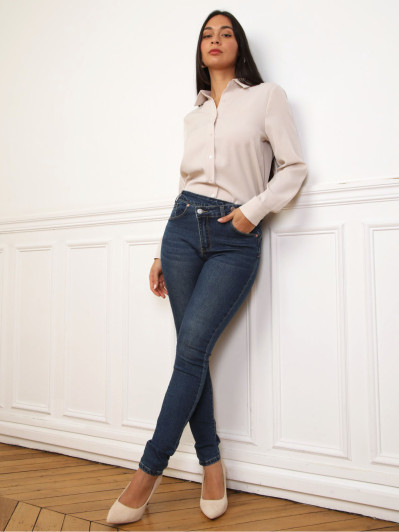 Jeans bleu foncé effet push-up à taille asymétrique