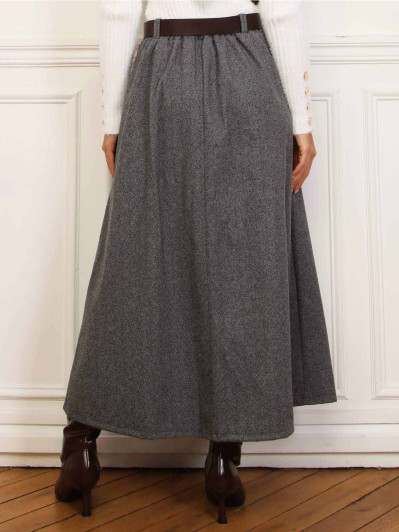 Jupe longue plissée grise avec ceinture