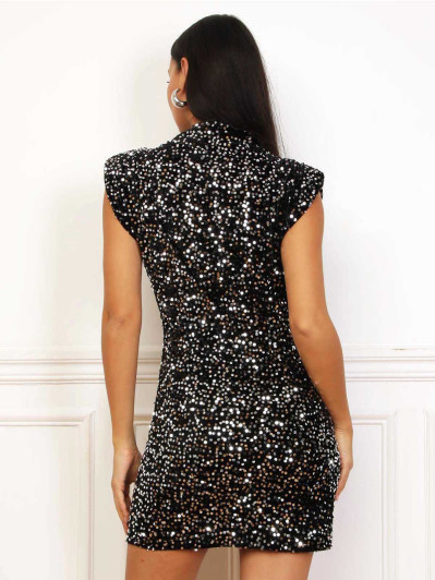 Robe velours à sequins et épaulettes