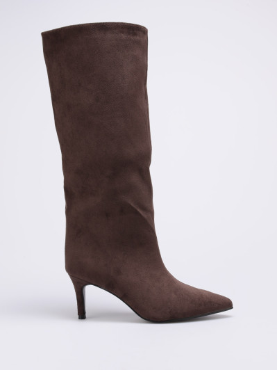 Bottes en suédine marron à talon aiguille