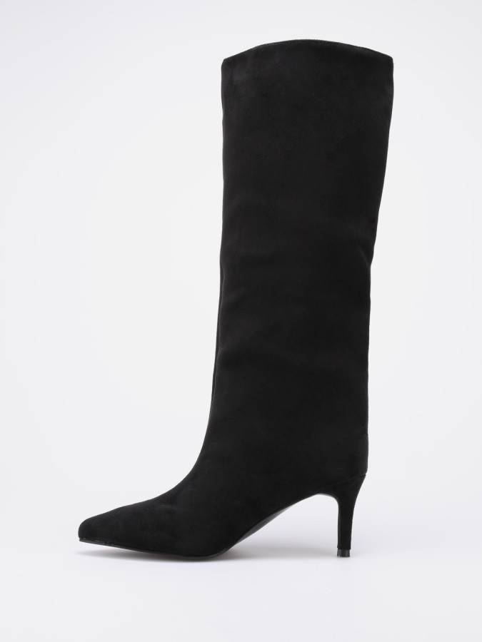 Bottes en suédine noires à talon aiguille