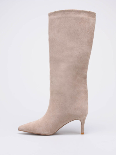 Bottes en suédine taupe à talon aiguille