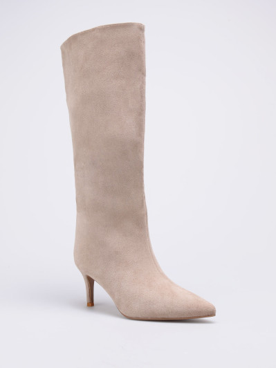 Bottes en suédine taupe à talon aiguille