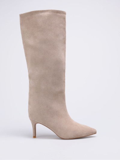 Bottes en suédine taupe à talon aiguille