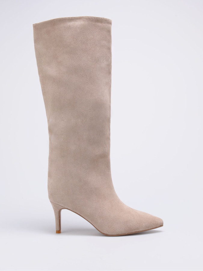 Bottes en suédine taupe à talon aiguille