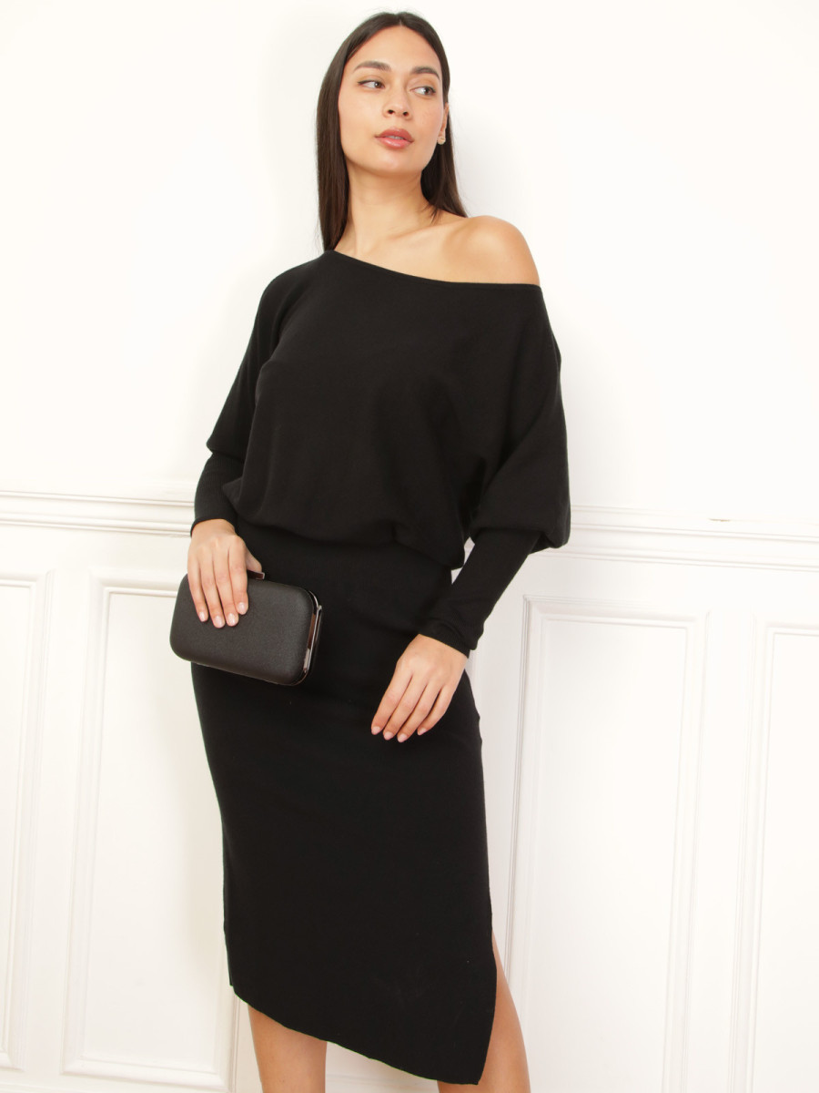 Robe pull milongue noire à manches chauvesouris — free download
