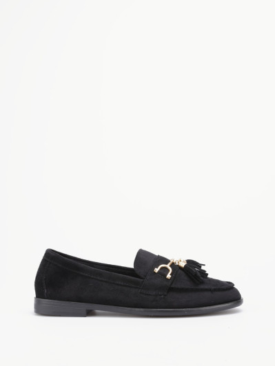 Mocassins en suédine à pompons noirs