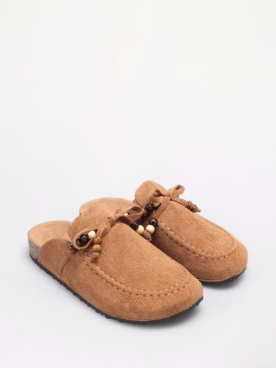 Mules en suédine à nœud perles camel