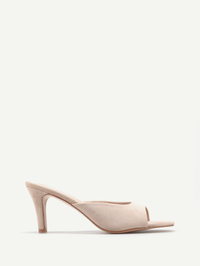 Mules taupe en suédine à bride carrée