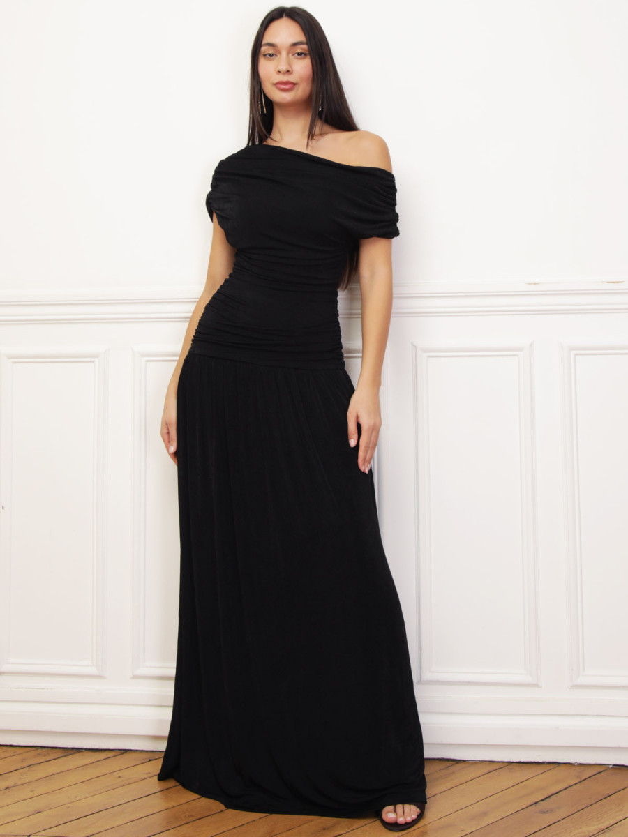 Robe longue drapée et asymétrique noire