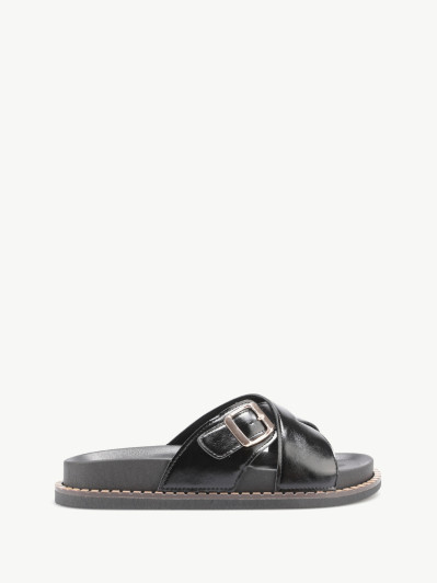 Mules vernies noires à brides croisées