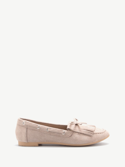 Mocassins bateau taupes en suédine à franges