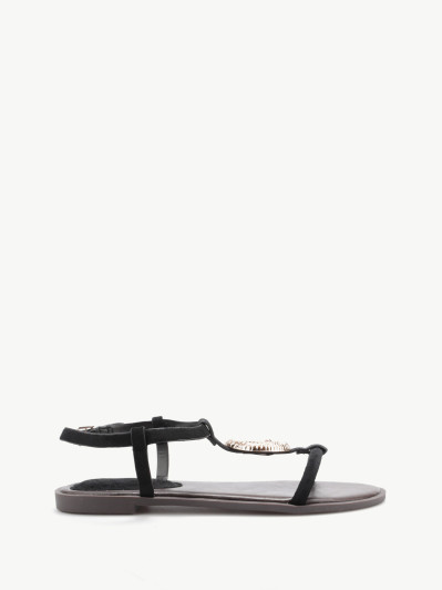 Sandales noires en suédine à bijou coquillage
