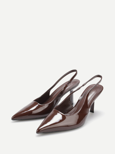 Escarpins slingback marron vernis à bout pointu