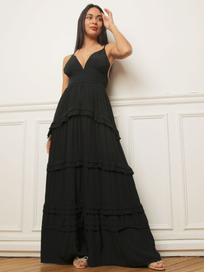 Robe longue évasée à volants