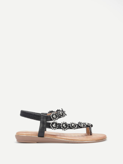Sandales noires asymétriques à brides strass