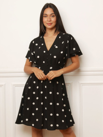 Robe fluide noire à motifs pois