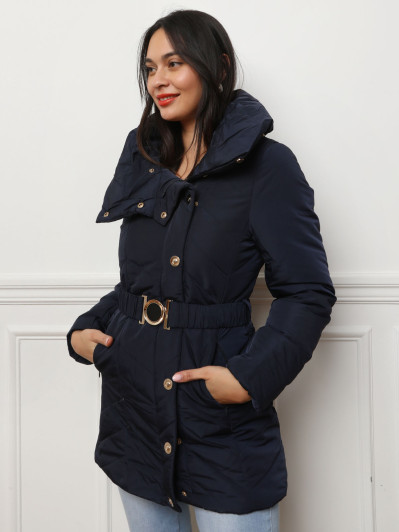 Doudoune à col enveloppant bleue