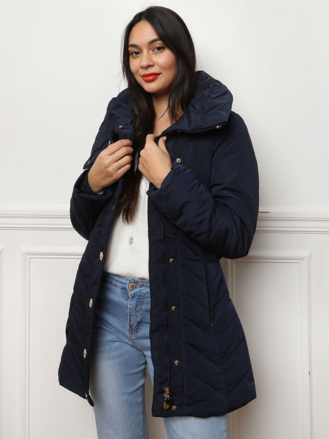 Doudoune à col enveloppant bleue