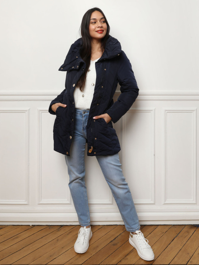 Doudoune à col enveloppant bleue