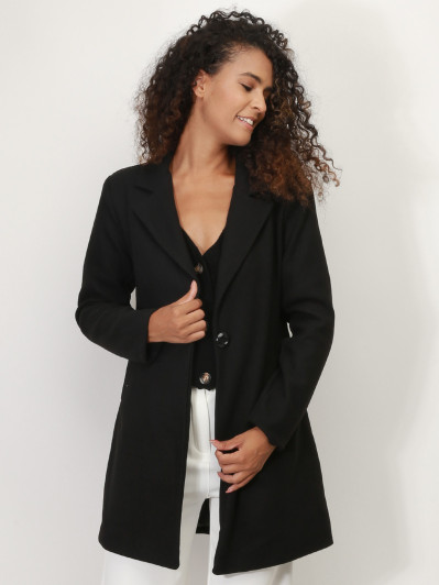 Manteau noir mi long à col revers