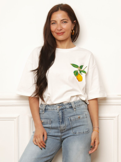 T-shirt oversize blanc à motif Italie