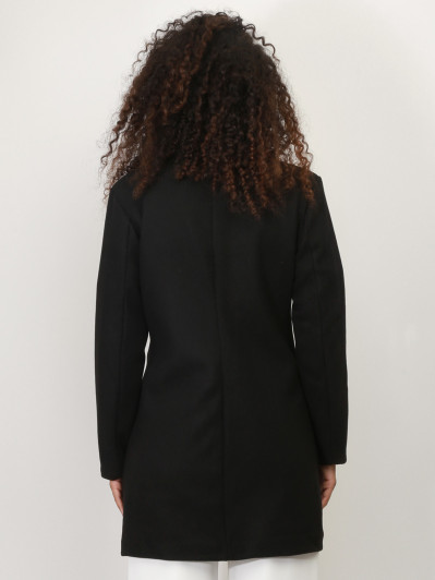 Manteau noir mi long à col revers