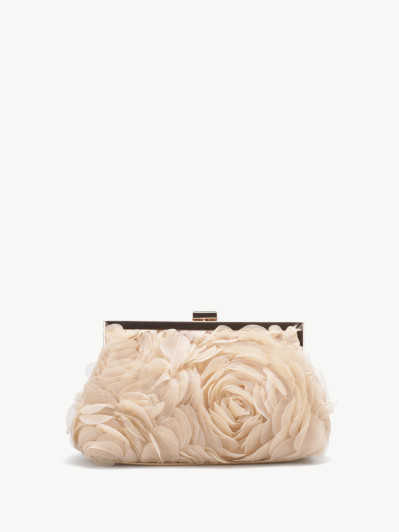 Pochette minaudière à fleurs en relief beige