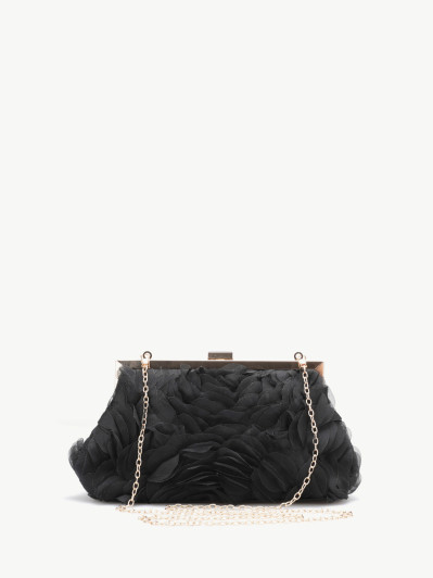 Pochette minaudière à fleurs en relief noire