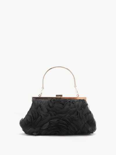 Pochette minaudière à fleurs en relief noire