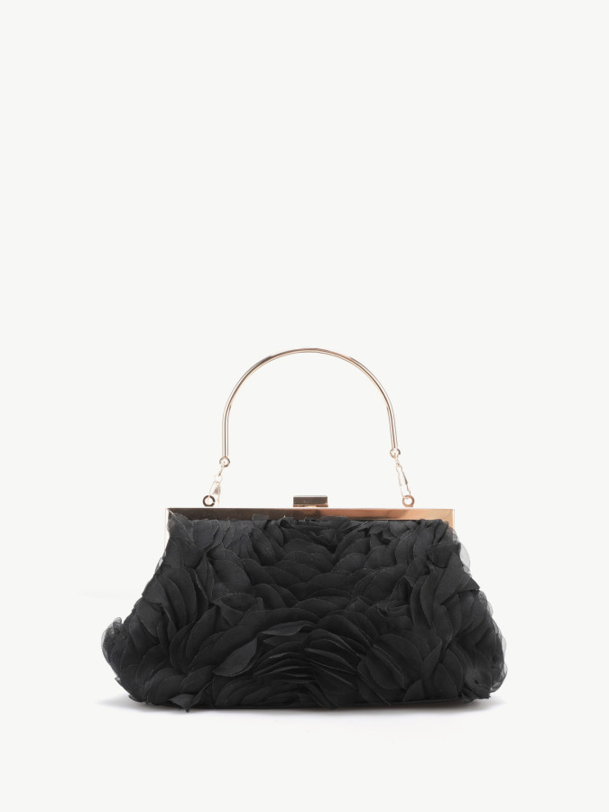 Pochette minaudière à fleurs en relief noire