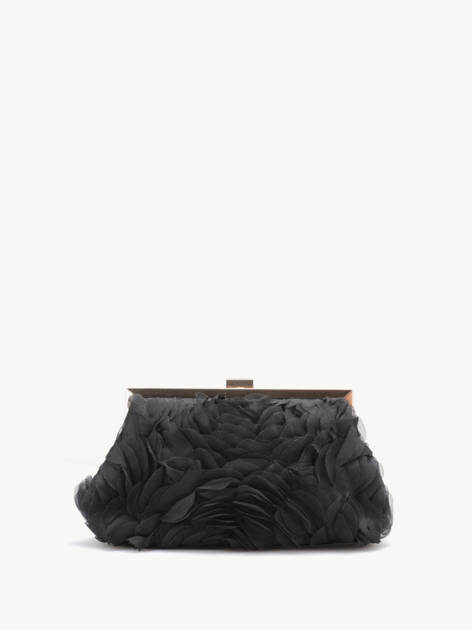 Pochette minaudière à fleurs en relief noire