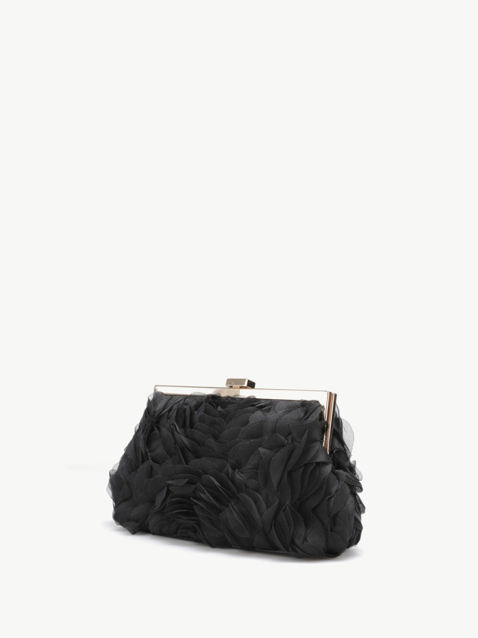 Pochette minaudière à fleurs en relief noire