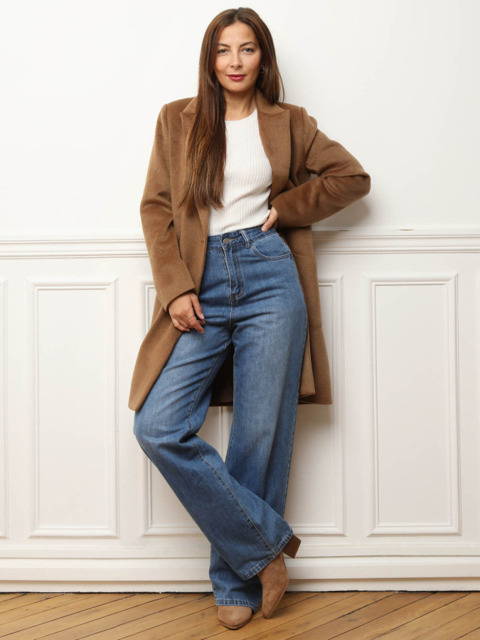 Manteau camel à col revers