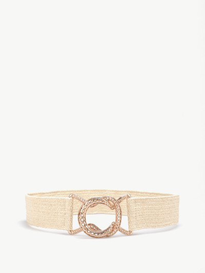 Ceinture en raphia beige à boucle métallique