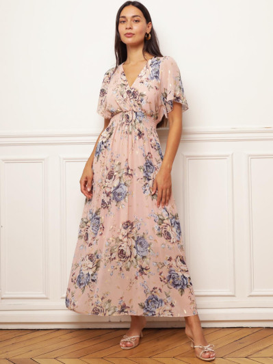 Robe longue cache cœur à fleurs