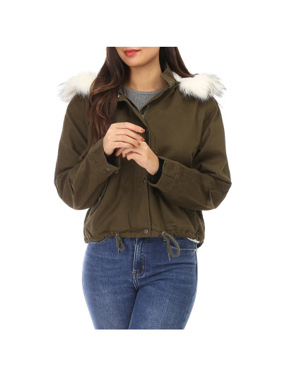 Parka courte kaki fourrée à capuche