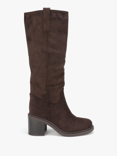 Bottes marron en suédine à talon carré moyen