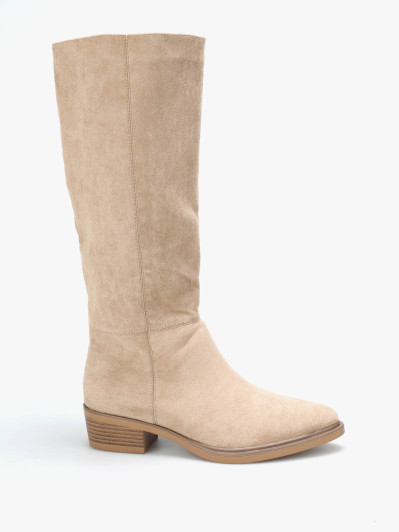 Bottes pointues en suédine taupes à petit talon