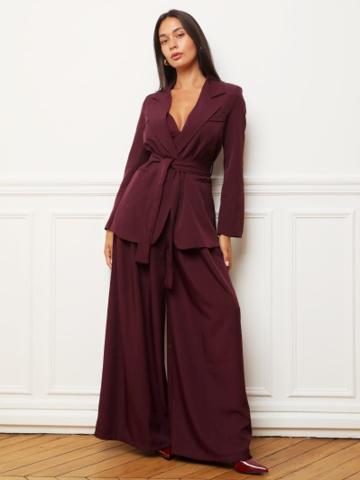 Ensemble prune blazer à nouer et pantalon